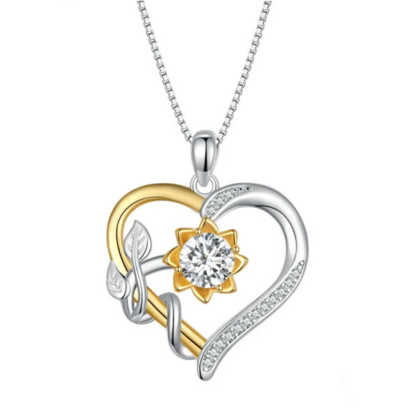 م Necklace زهره دوار الشمس مع مويساني، 925 فضة استرلينية مطلية بالذهب 14 قيراط، قلادة على شكل قلب، بحجم 1CT، مع علبة مجوهرات
